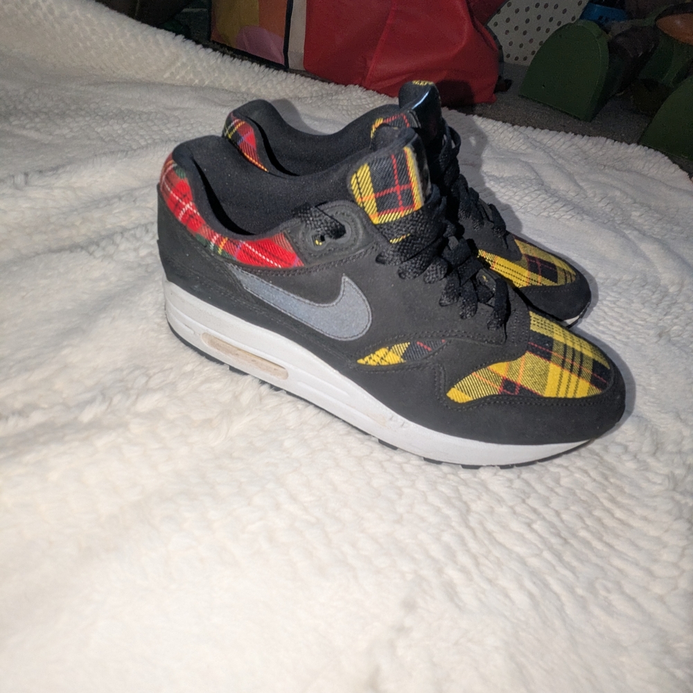 Nike Air Max Plaid Accent Sneakers - Black, Yellow, Red